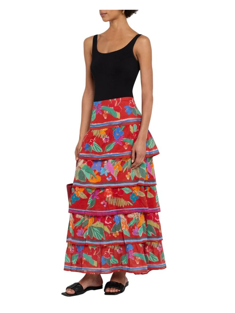 Marie Oliver Christie Floral Cotton Tiered Midi Skirt Womens Long